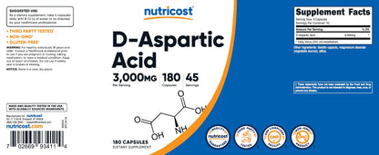 Nutricost D-Aspartic Acid (DAA) Capsules 3000mg Per Serving (180 Capsules) - Non-GMO Nutricost