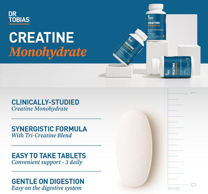 Dr. Tobias Creatine Monohydrate Pills | 5g Complex with Creatine Alpha-Ketoglutarate & Pyruvate | Muscle Strength, Energy & Recovery | 90 Tablets