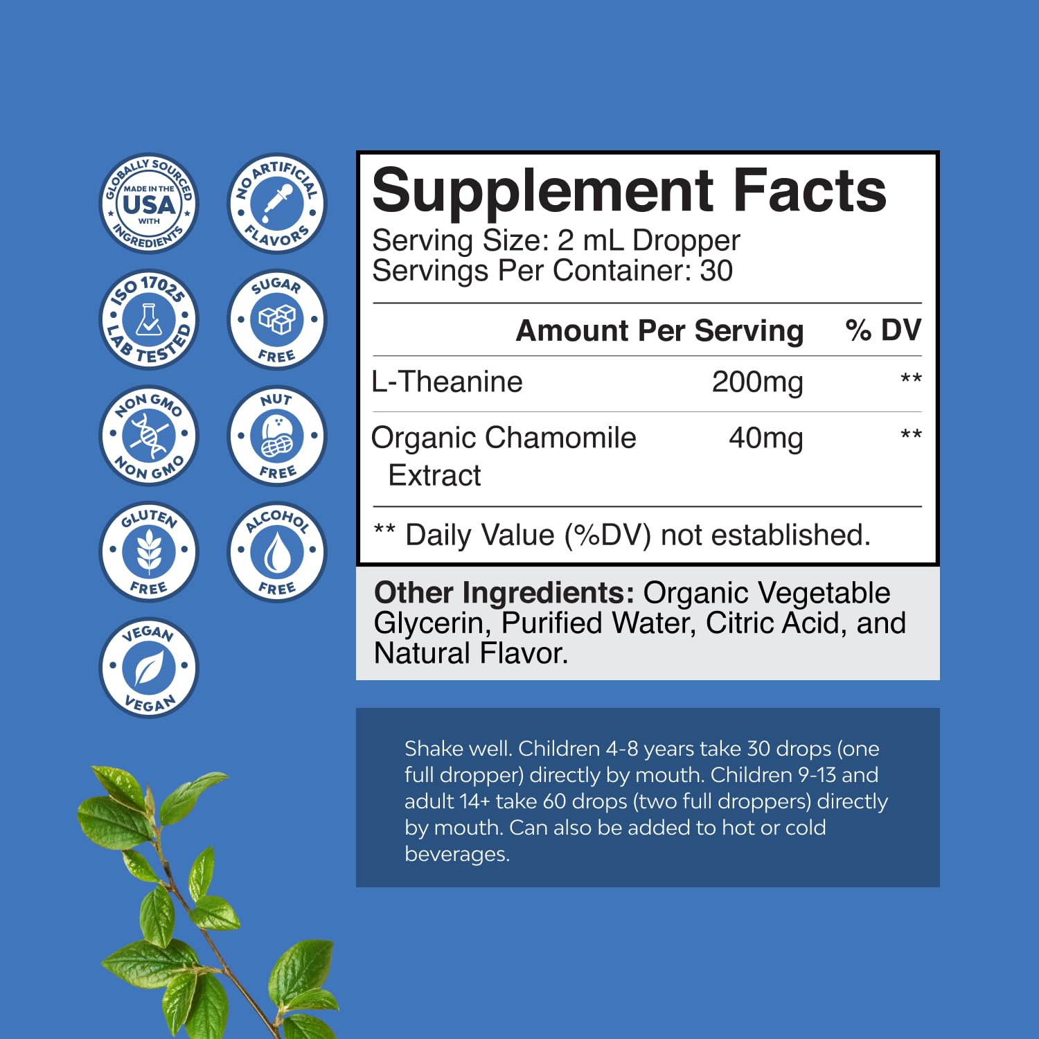 High Absorption L-Theanine Liquid Drops - Nootropic Focus Supplement with L Theanine 200mg Per Serving and Chamomile Extract Supplement for Adults and Kids Relaxation and Focus - 2 Fl Oz Natures Craft buy australia supplements