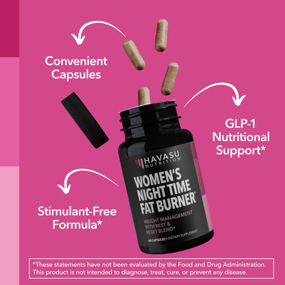 Night Time Fat Burner for Women, Belly Fat & Weight Loss Support, 60 Count | Appetite Suppressant and Overnight Metabolism Booster with Melatonin for Women, Vegan, Gluten Free, 60 Servings Gsupps Australia