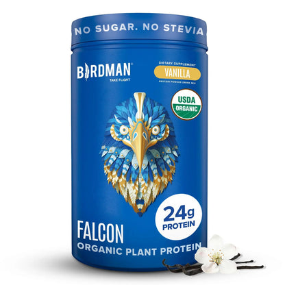 BIRDMAN Falcon Organic Vegan Protein Powder Vanilla, 24g Protein, Sugar Free, Probiotics, Low Carb, Keto Friendly, Dairy Free, Lactose Free, Non Whey BIRDMAN