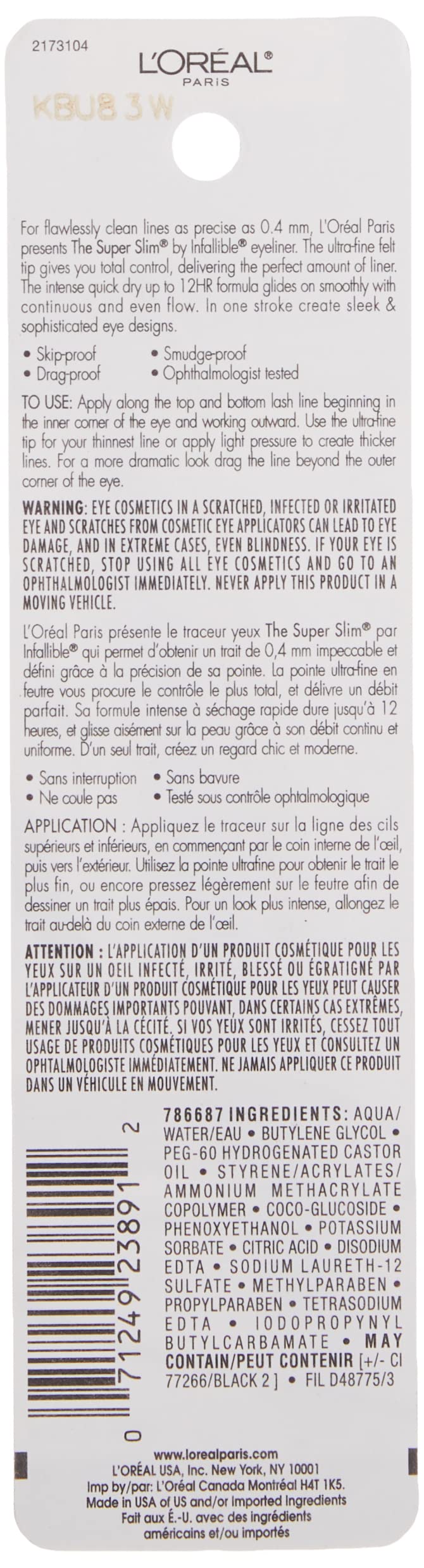 L'Oreal Paris Makeup Infallible Super Slim Long-Lasting Liquid Eyeliner, Ultra-Fine Felt Tip, Quick Drying Formula, Glides on Smoothly, Black, Pack of 1 L'Oreal Paris