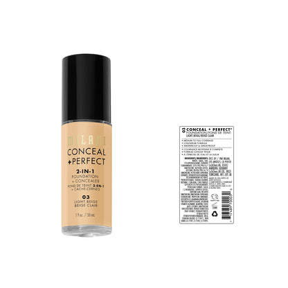 Milani Conceal + Perfect Liquid Foundation Makeup - Light Beige, 1 Fl. Oz Milani
