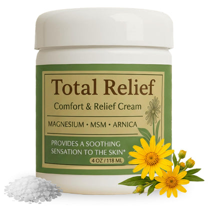 HiRelief Total Relief - Magnesium Cream - Topical Lotion for Muscles, Joints & Legs - Magnesium Chloride with MSM, Arnica & B6 - Lightweight & Fast-Absorbing - 4 Fl Oz (Pack of 1) HiRelief