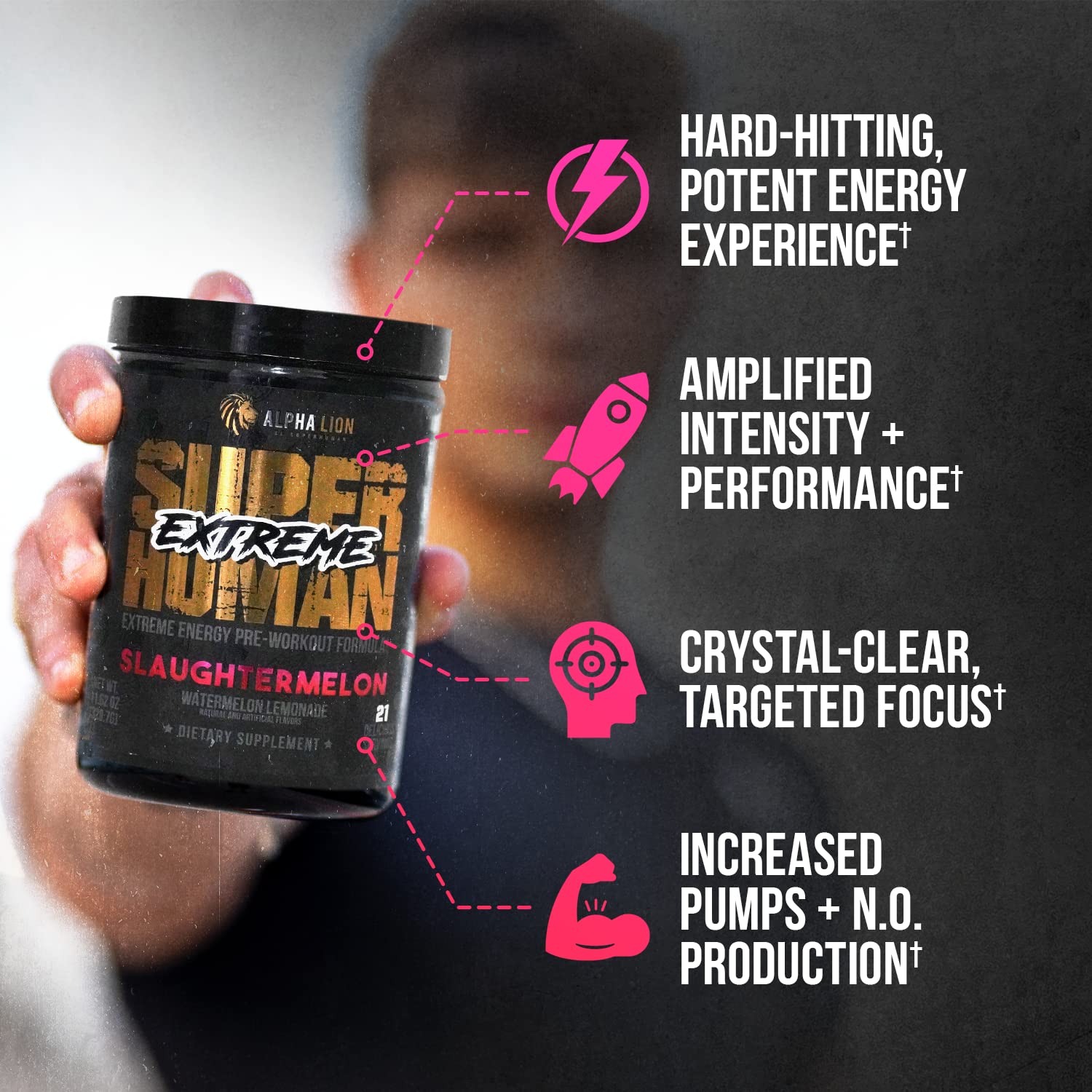 ALPHA LION Superhuman Extreme High Stim Pre Workout Powder, Beta Alanine, L-Taurine & 356mg Tri-Source Caffeine for Sustained Energy, Nitric Oxide & Citrulline for Pump (21 Servings, Slaughtermelon) ALPHA LION buy australia supplements