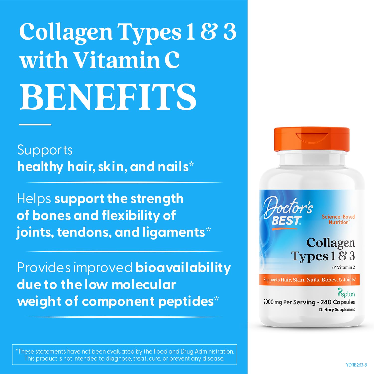 Doctor's Best Collagen Types 1 & 3 with Vitamin C, Non-GMO, Gluten Free, Soy Free, Supports Hair, Skin, Nails, Tendons & Bones, 500 mg, 240 Caps (DRB-00263) Doctor's BEST buy australia supplements