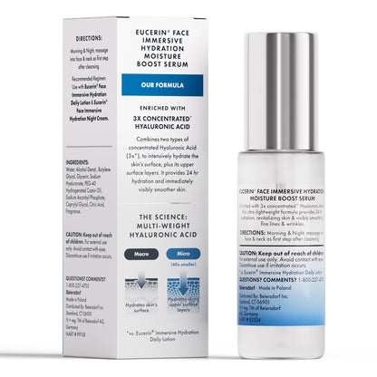 Eucerin Immersive Hydration Smoothing Face Serum, Ultra-Lightweight Hyaluronic Acid Serum Reduces the Look of Fine Lines and Wrinkles, 1 Fl Oz Bottle Eucerin