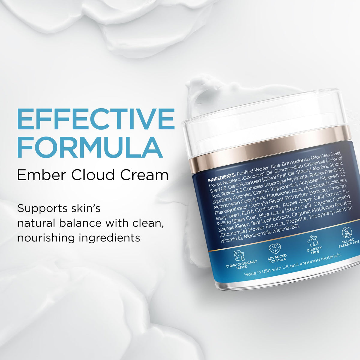 Collagen Face Cream Day & Night Moisturizer with Stem Cells Retinol 1.7Oz Ember Cloud