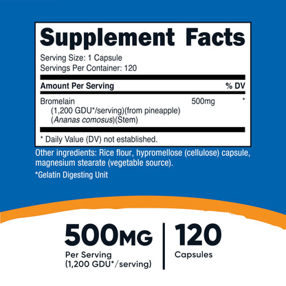 Nutricost Bromelain 500mg, 120 Vegetarian Capsules - Bromelain (1200 GDU), Non-GMO, Gluten Free Nutricost