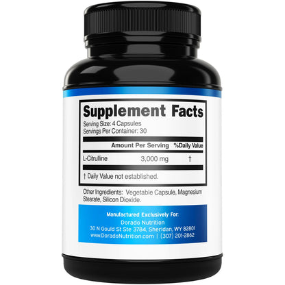 L Citrulline 3000mg Supplement (120 Capsules) Support L Arginine & Nitric Oxide Pills - L-Citrulline For Men & Women - Muscle Recovery & Pump Supplement - 3rd Party Tested DORADO NUTRITION