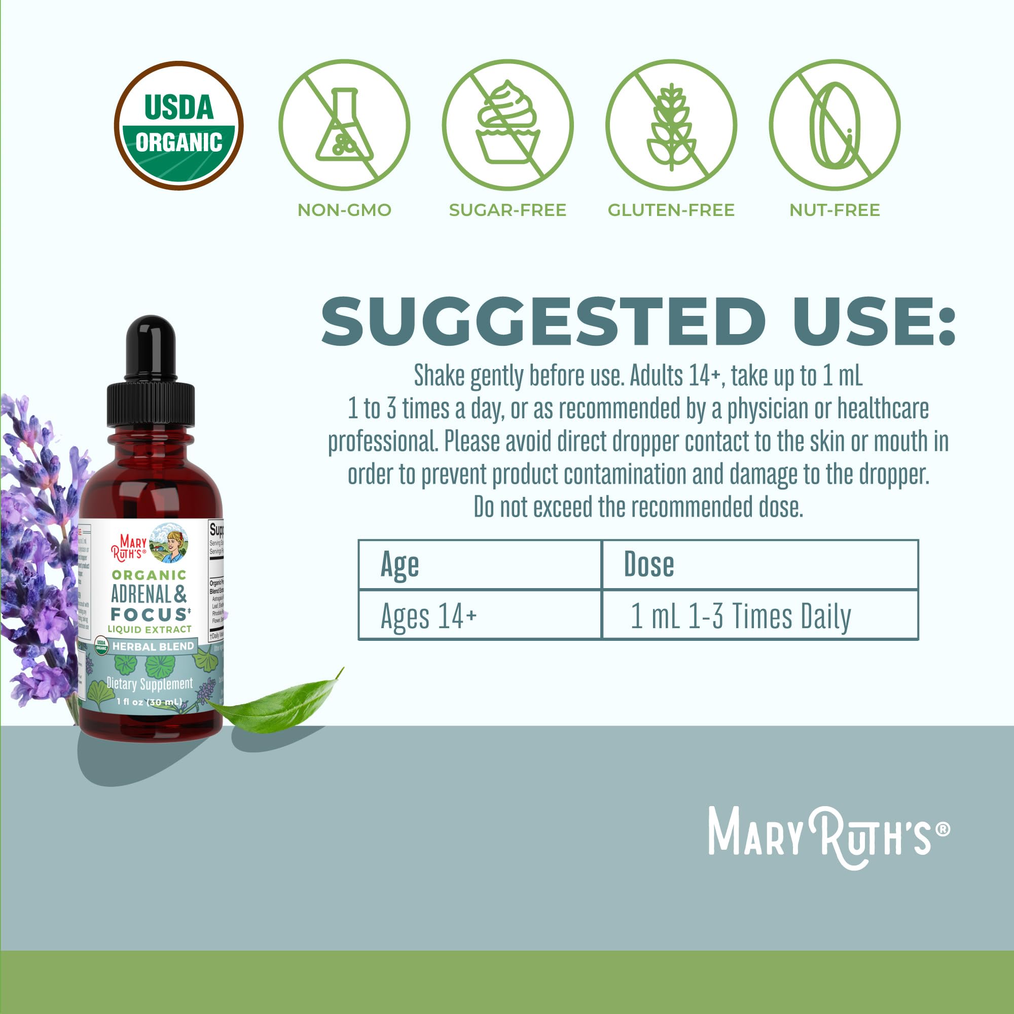 MaryRuth Organics - USDA Organic Brain Nootropic Supplement for Adults with Ginkgo Biloba & Astragalus | Focus & Adrenal Support | Brain & Memory Drops | Vegan | Non-GMO | Gluten Free | 30 Servings MARYRUTH'S buy australia supplements
