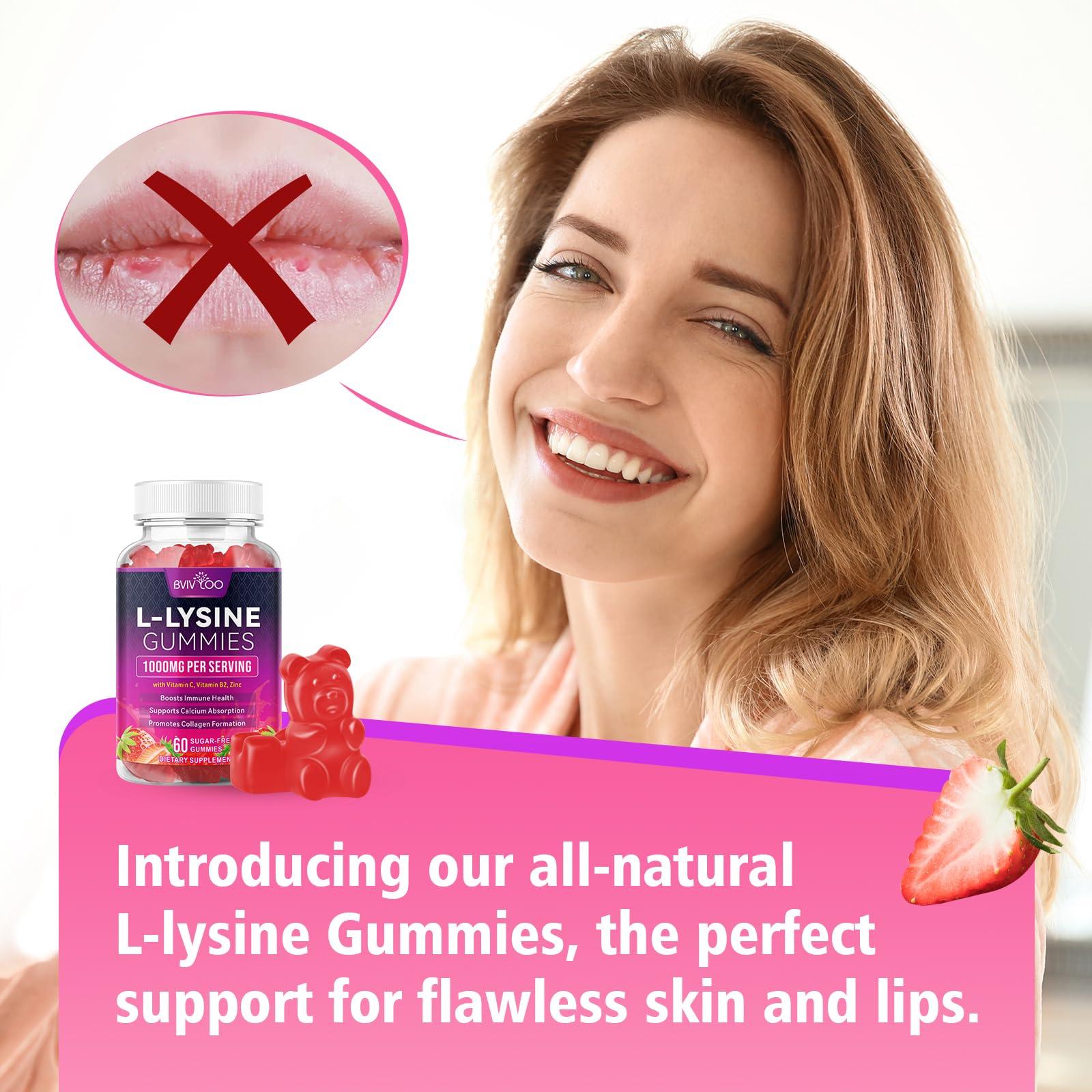 BVIVLOO L-Lysine 1000mg Gummies for Immune Support & Skin Health - High Potency Vegan Gummies, Sugar-Free, Natural Berry Flavor, Gluten-Free Chewable Supplement BVIVLOO buy australia supplements