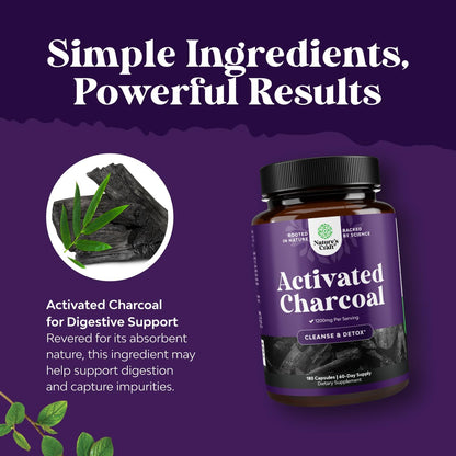 Activated Charcoal Capsules 1200mg - Coconut Charcoal Pills Stomach - 180ct | Activated charcoal powder in capsules / tablets (carbon activado), 1200mg / serving - digestive comfort & healthy gut Gsupps Australia