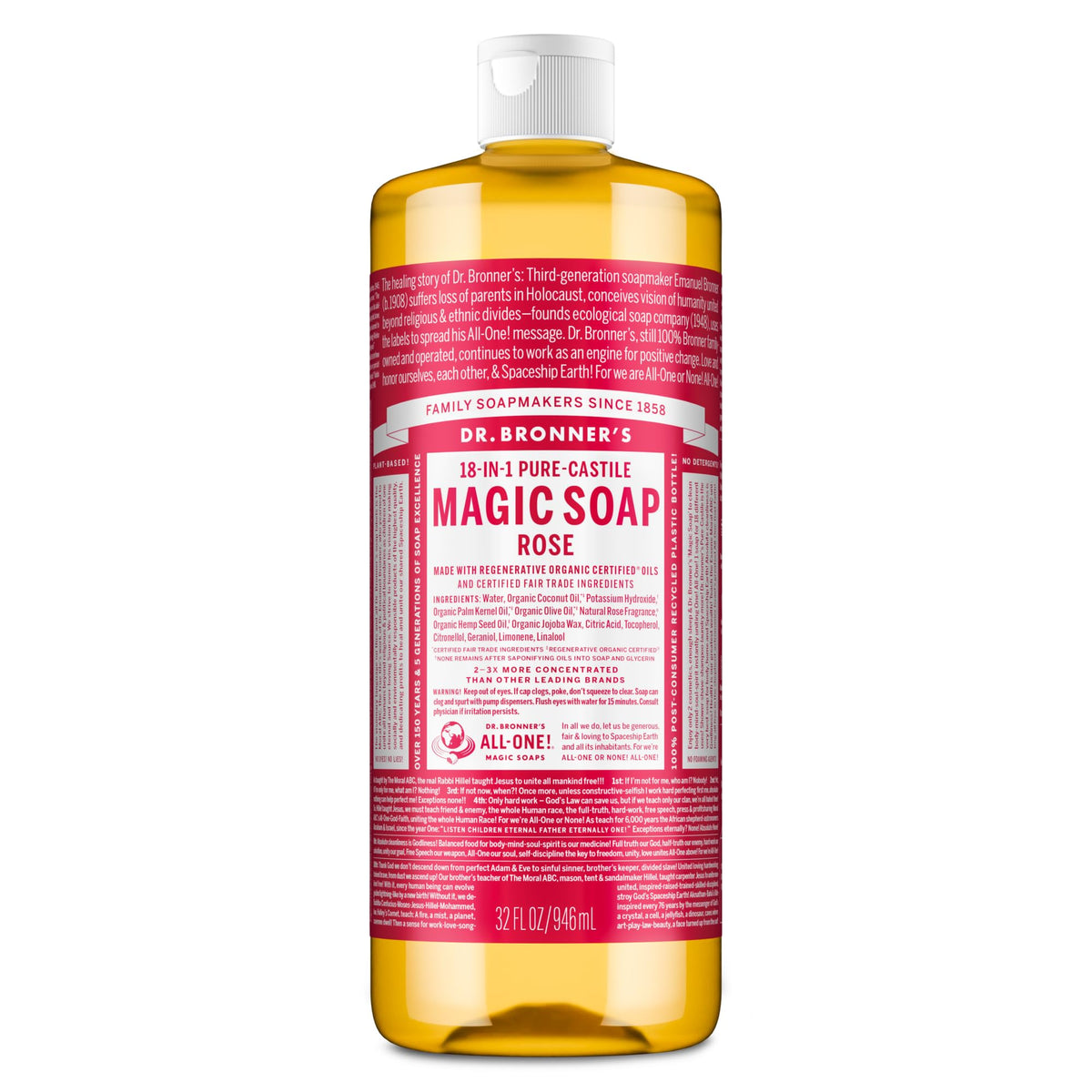 Dr. Bronner's Rose Pure-Castile Liquid Soap, Hand Soap, 32 oz Dr. Bronner's