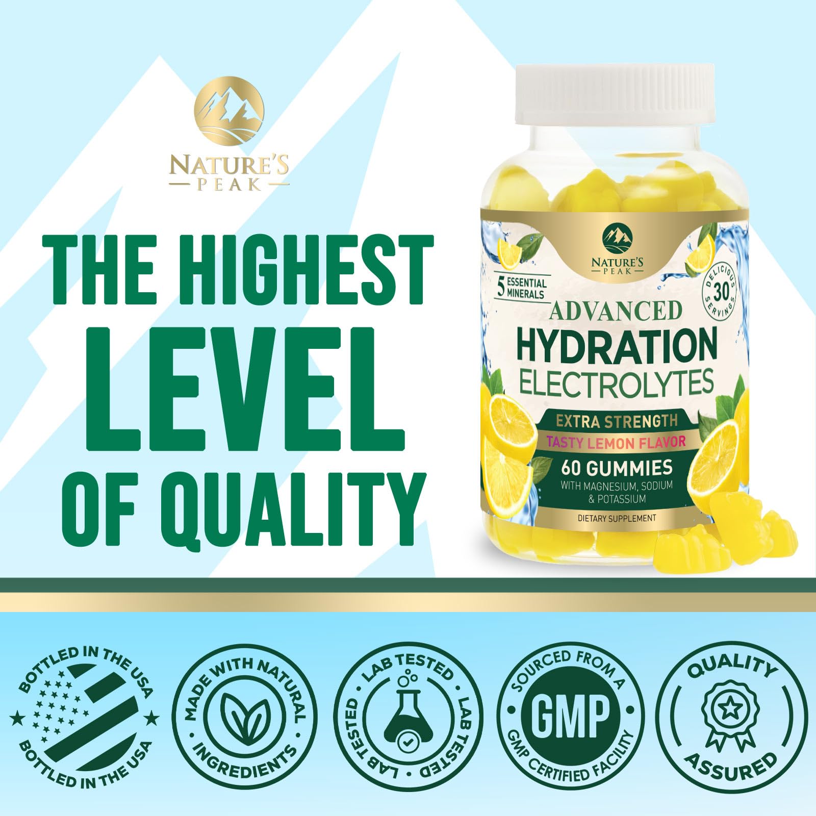 Hydration Electrolyte Gummies - Daily Liquid Replenisher Gummy - Electrolyte Multiplier with Minerals, Potassium & Real Salt - Vegan, Non-GMO - Tasty Lemon Flavor Hydration Electrolytes - 60 Gummies Nature's Peak buy australia supplements