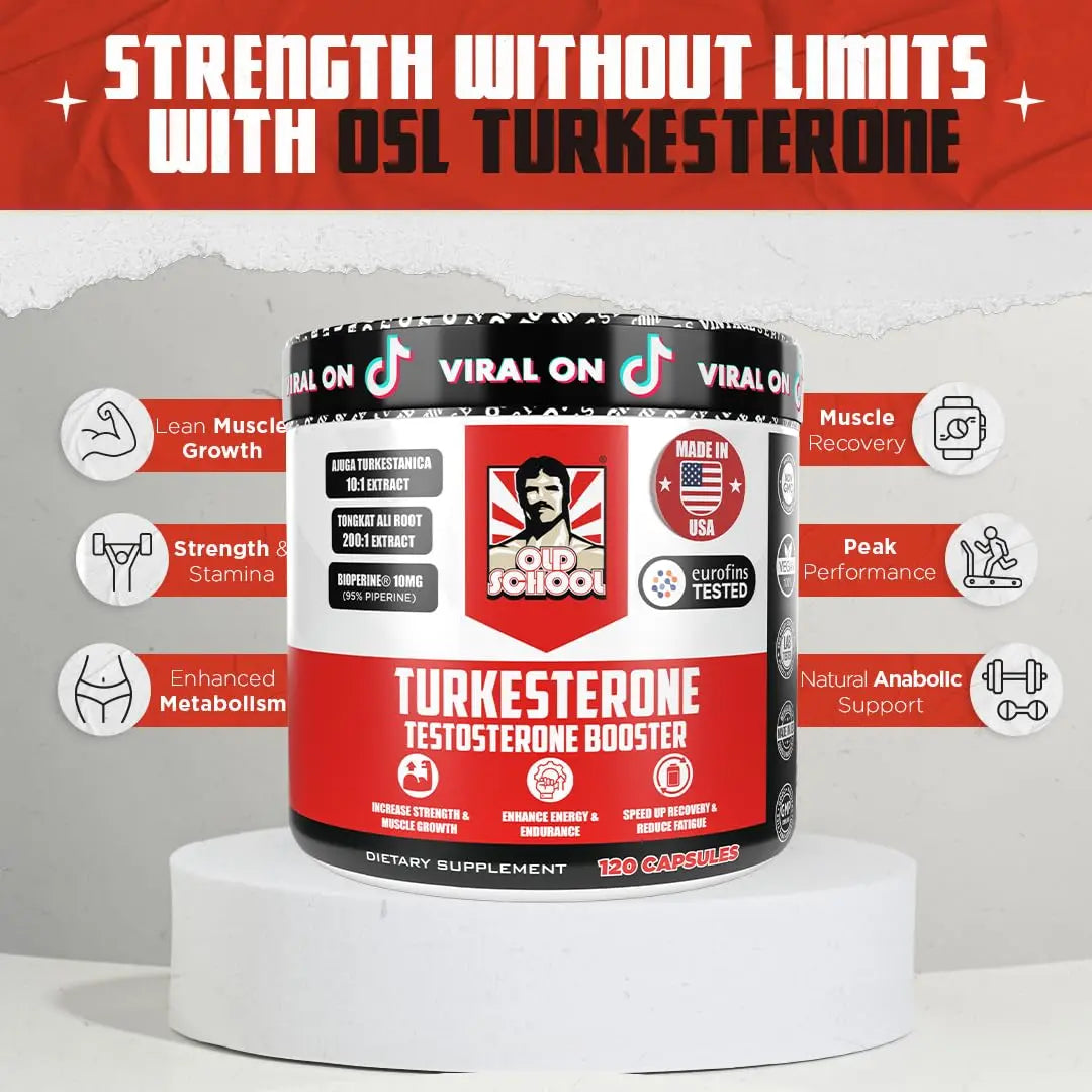 Old School Labs  Supplement for Men – Max Potency Tongkat Ali with BioPerine® for Max Absorption, Supports Muscle, Strength, Recovery, Drive & Stamina – Turkesterone, 120 Capsules Old School Labs