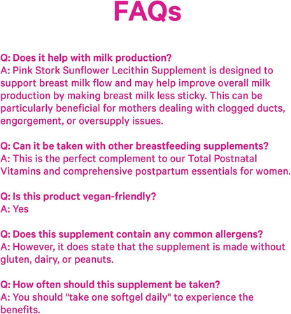 Pink Stork Sunflower Lecithin Supplement - 1200 mg - 60 Softgels | Formulated for Clogged Milk Ducts - Breastfeeding Essentials for Postpartum Moms - Supports Breast Milk Flow