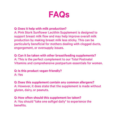 Pink Stork Sunflower Lecithin Supplement - 1200 mg for Clogged Milk Ducts - Breastfeeding Essentials for Postpartum Moms - Pink Stork