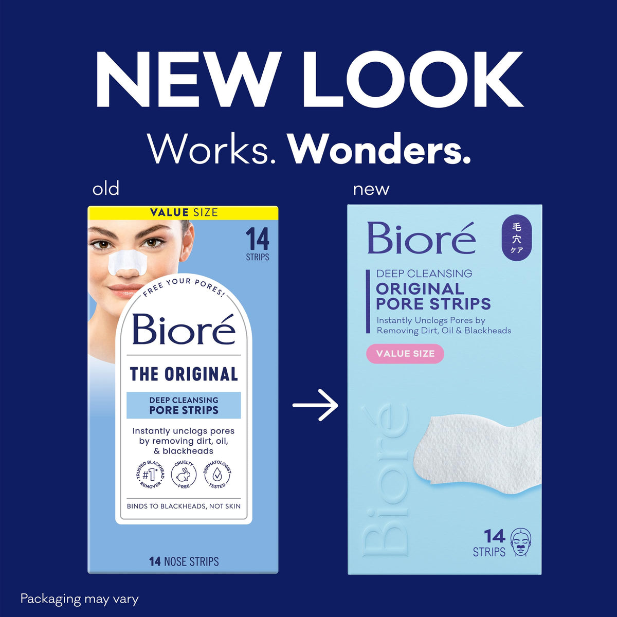 Bioré Original Blackhead Remover Strips, Deep Cleansing Nose Strips With Instant Pore Unclogging, Features C-Bond Technology, Oil-Free, Non-Comedogenic Use, 14 Count Bioré