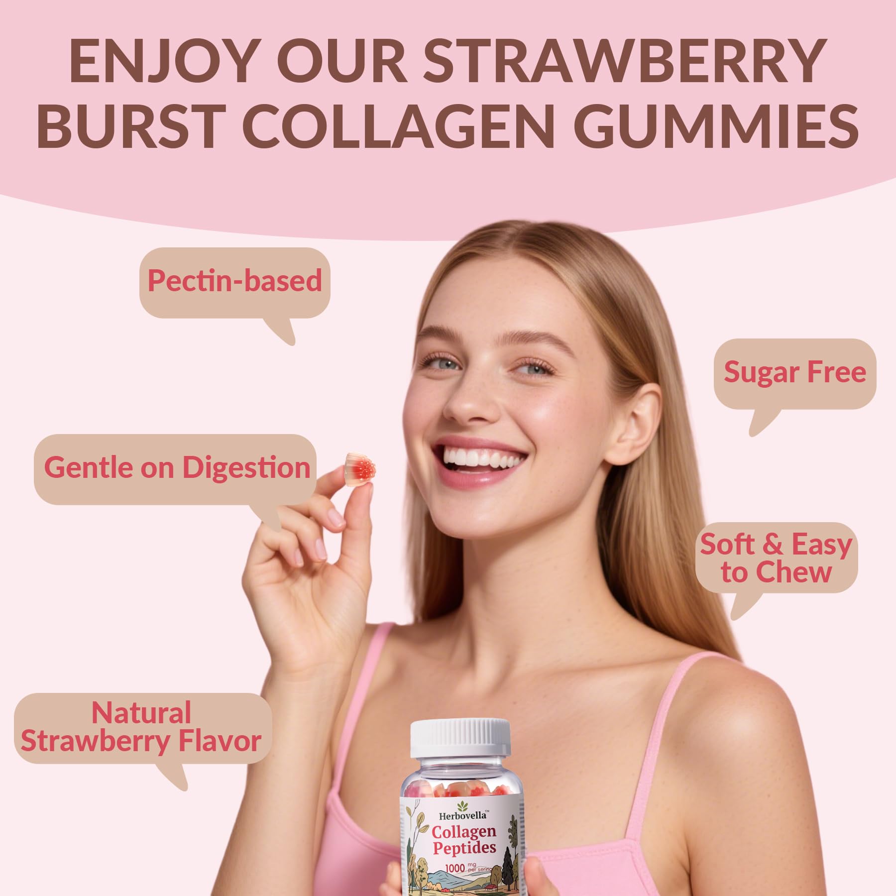 Herbovella Marine Collagen Peptides Gummies for Women- Hydrolyzed Collagen Peptides 1000mg with Biotin, Vitamins, Hyaluronic Acid- for Skin Hair Nails -Sugar Free, 30 Servings, Peach Flavor Herbovella buy australia supplements