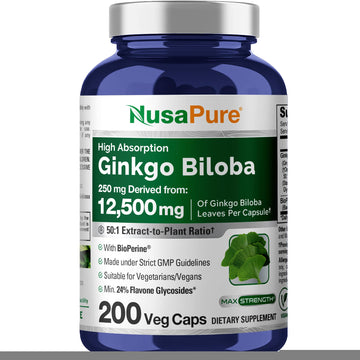 NusaPure Ginkgo Biloba 50:1 Extract, 250 mg Equivalent to 12,500 mg per Veggie Caps 200 Capsules (Vegetarian, Non-GMO, Vegan) Bioperine NusaPure buy australia supplements