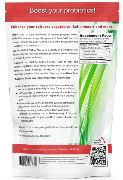 Cutting Edge Cultures Prebio Plus Prebiotic Fiber Powder Best Custom Blend of Organic Prebiotic Fibers Dietary Supplement 8 oz Cutting Edge Cultures