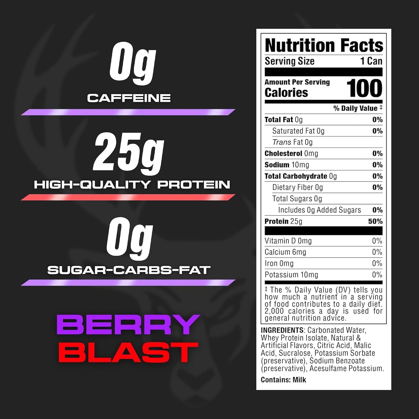 Bucked Up Lightly Carbonated Protein Soda | 25g Whey Isolate - Zero Sugar, Low Calorie, Caffeine Free, Clean Drink | Sparkling Protein Soda - 12 Pack, 16 oz Cans (Berry Blast)