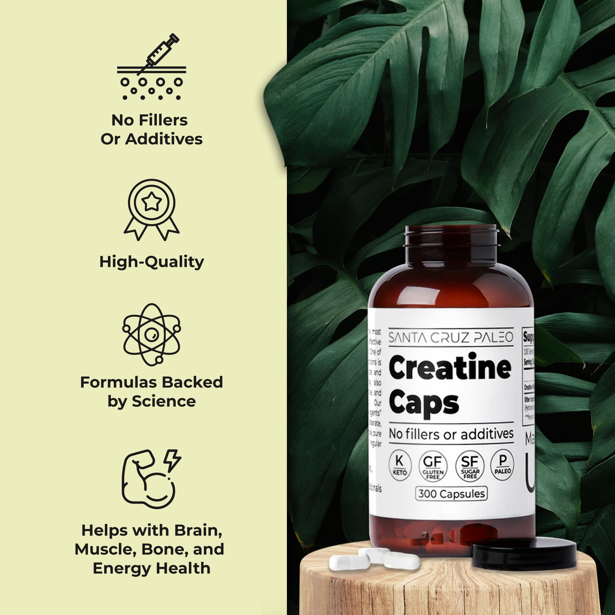 Santa Cruz Paleo Creatine Capsules, Supports Muscle Growth & Energy, Gluten Free, Keto, Sugar Free, Paleo, No Fillers or Additives, Creatine Monohydrate Pills, Santa Cruz Paleo buy australia supplements