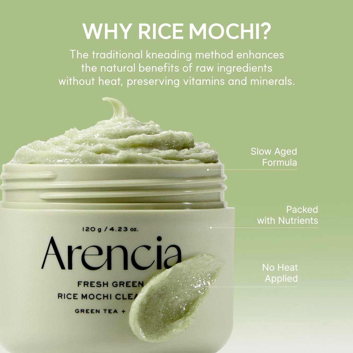 Arencia Korean Rice Mochi Face Cleanser - Face Wash, Gentle Scrub All in One for Deep Cleansing, Moisturizing, Pore Minimizing with Rice Water & Green Tea (4.23oz) ARENCIA