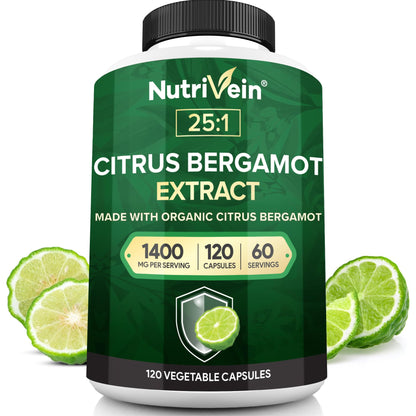 Nutrivein Premium Citrus Bergamot Supplement 1400mg 25:1 Bergamia Extract - 60 Day Supply (120 Capsules): Powerful Italian Citrus Bergamot 1400 mg+ Nutrivein