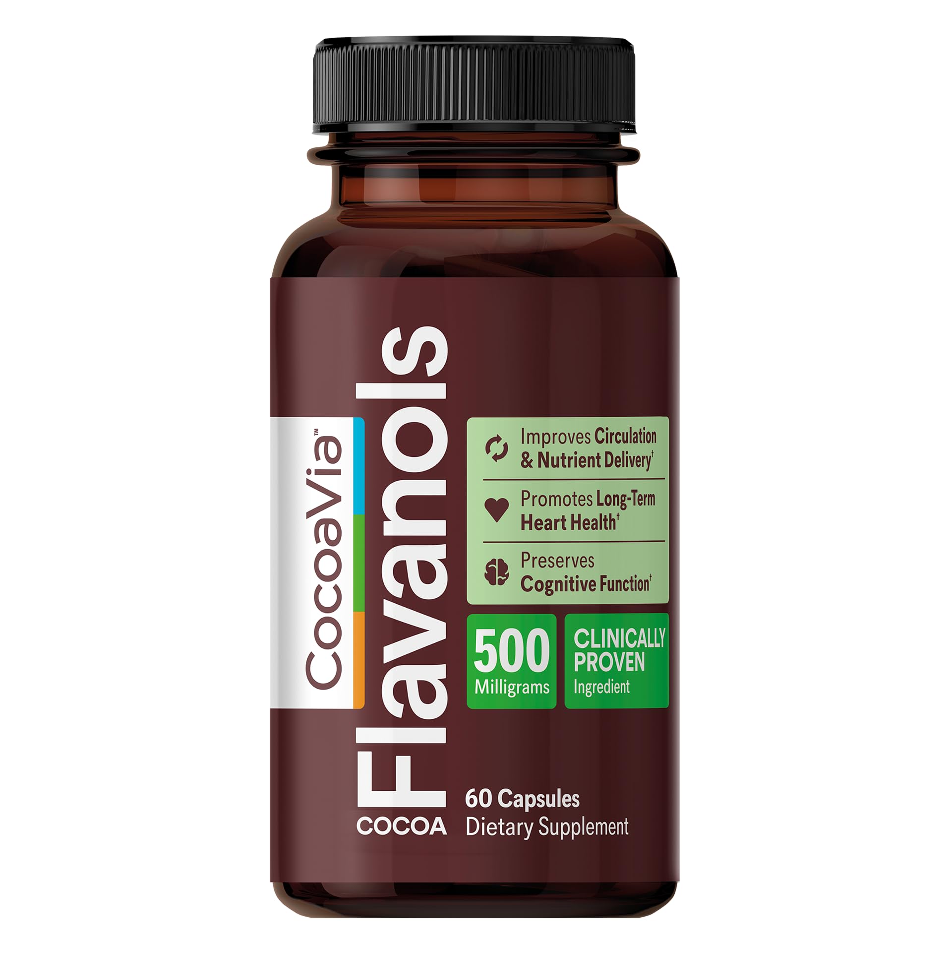 CocoaVia Cocoa Flavanols 500mg – Heart & Brain Support Supplement, High Flavanol Cocoa, Blood Circulation & Memory Booster, Nitric Oxide, Energy & Oxygen Boost, Vegan, Gluten-Free, 60 Capsules CocoaVia buy australia supplements
