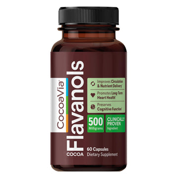 CocoaVia Cocoa Flavanols 500mg – Heart & Brain Support Supplement, High Flavanol Cocoa, Blood Circulation & Memory Booster, Nitric Oxide, Energy & Oxygen Boost, Vegan, Gluten-Free, 60 Capsules CocoaVia buy australia supplements