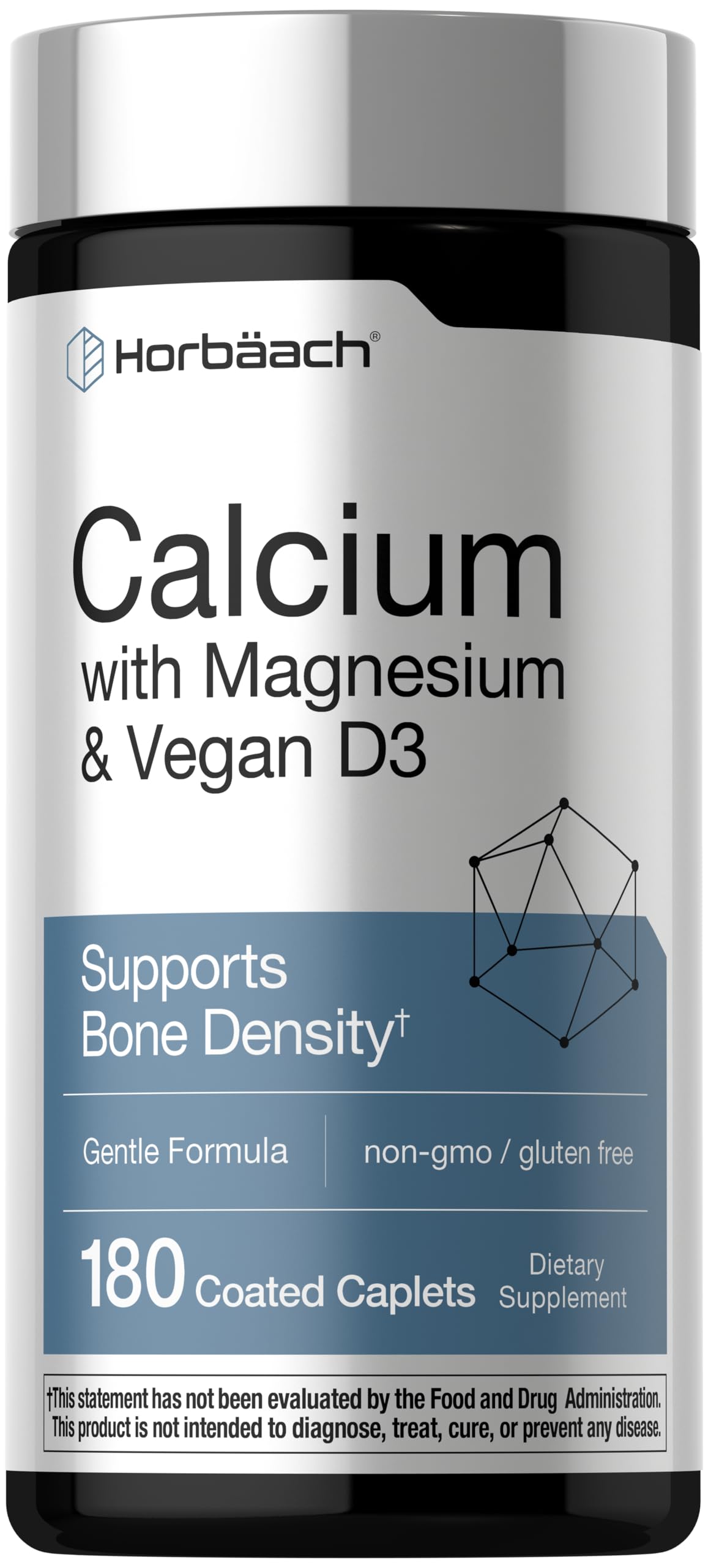 Horbäach Calcium Magnesium D3 | 180 Coated Caplets | Supports Bone Density | Supplement for Men and Women Horbäach
