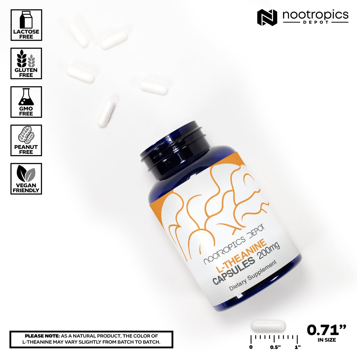 Nootropics Depot L-Theanine Capsules 200mg (90 Count) | Promotes Relaxation | Supports Healthy Stress Levels + Sleep Cycles | Promotes Cognitive Function + Focus | Amino Acid Supplement