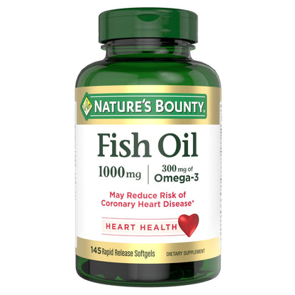 Nature’s Bounty Fish Oil, Supports Heart Health, 1000mg, Rapid Release Softgels, 145 Ct Nature's Bounty