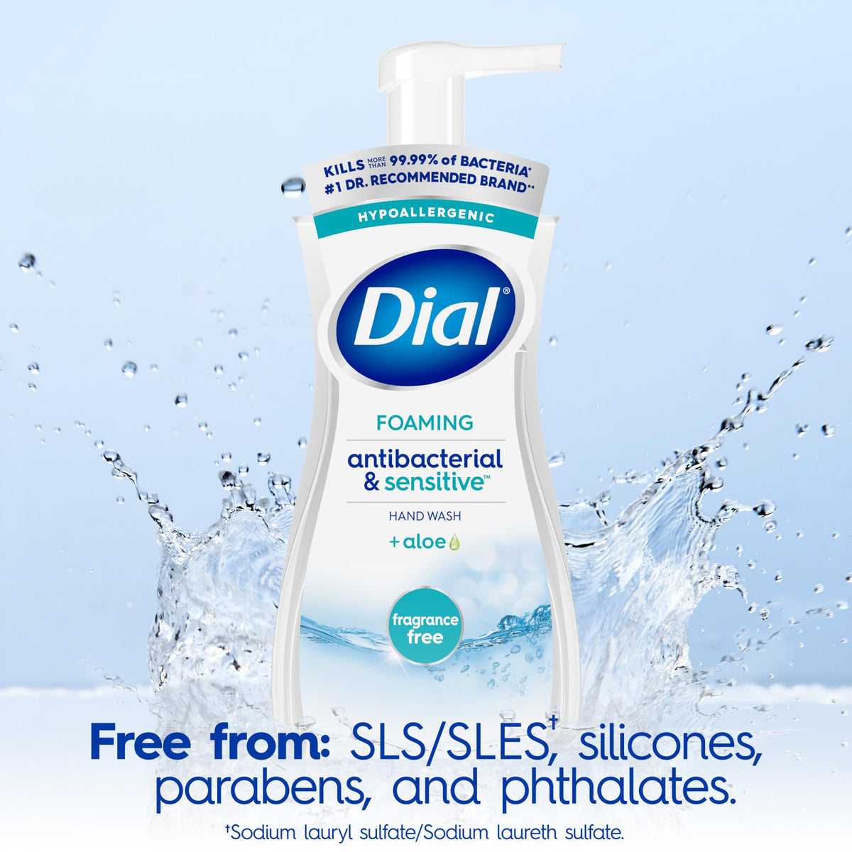 Dial Antibacterial Defense Foaming Hand Soap + Aloe, Fragrance Free, 7.5 Fl Oz (Pack of 6), Dermatologist-Tested Hand Wash, Gentle on Skin Dial