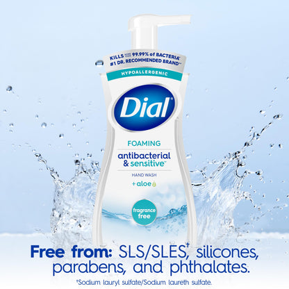 Dial Antibacterial Defense Foaming Hand Soap + Aloe, Fragrance Free, 7.5 Fl Oz (Pack of 6), Dermatologist-Tested Hand Wash, Gentle on Skin Dial