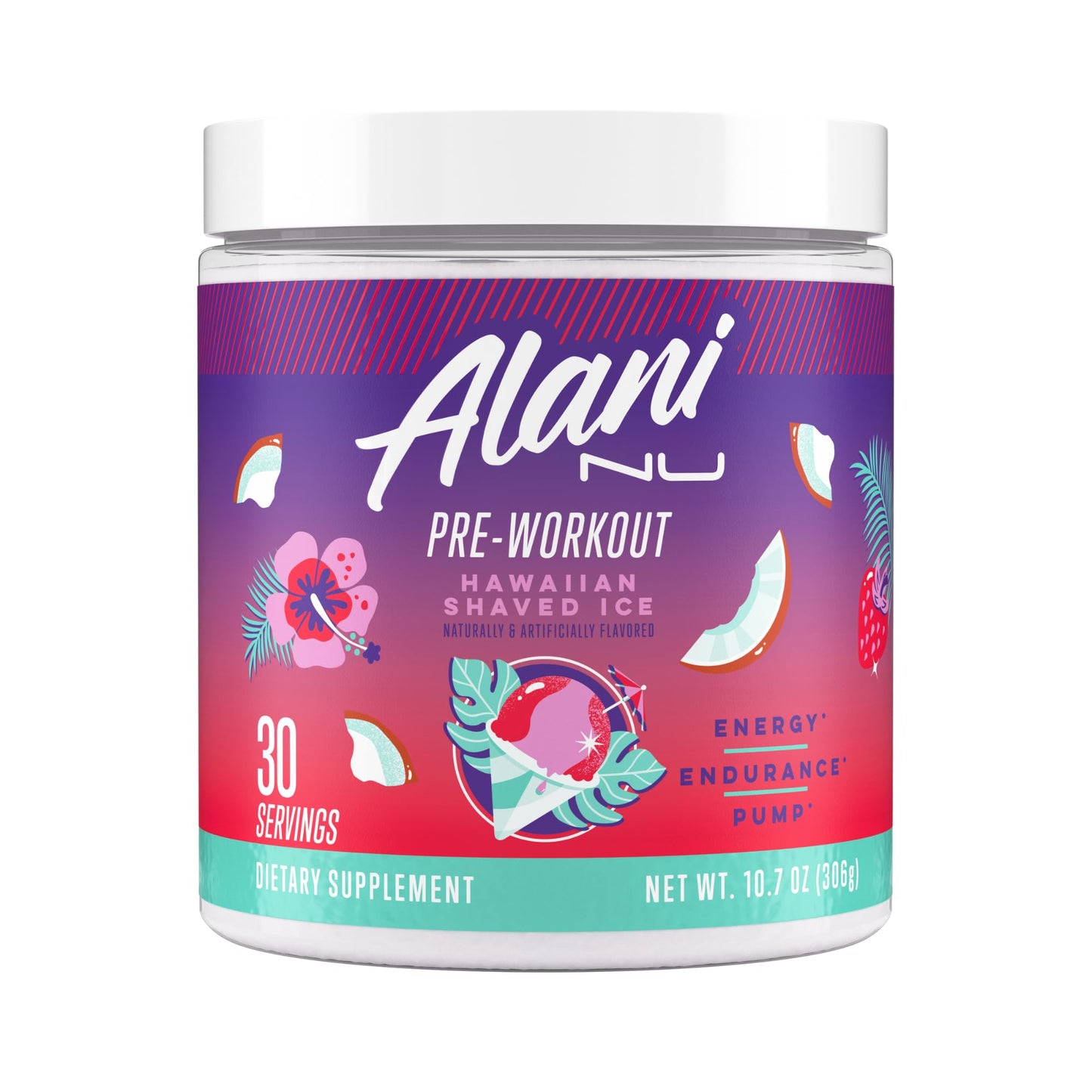 Alani Nu Pre Workout Powder Hawaiian Shaved ICE, Amino Energy Boost, Endurance Supplement, Sugar Free, 200mg Caffeine Alani Nu