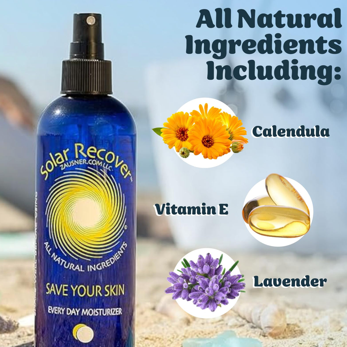 Solar Recover After Sun Moisturizing Spray (12 Ounce) - Hydrating Facial and Body Mist - 2460 Sprays of Sunburn Relief With Vitamin E and Calendula - Lotion Delivered in Water - Made in the USA Solar Recover