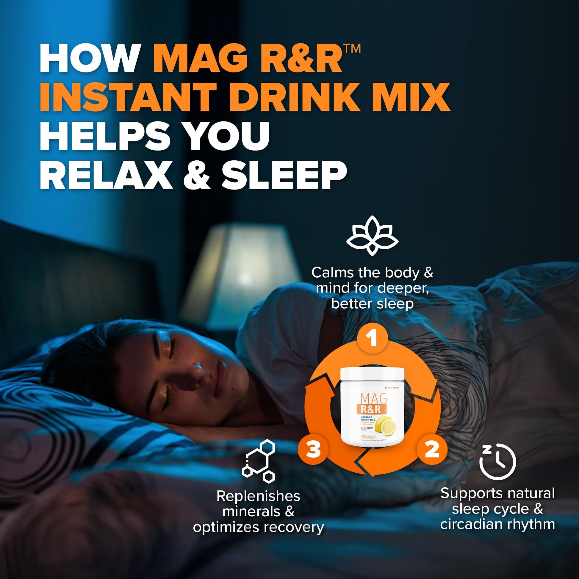 SaltWrap Mag R&R Instant Drink Mix - Sugar-Free Nighttime Magnesium Glycinate Powder with Stevia & FiberSMART® - Muscle Cramp & Leg Cramps Relief, Sleep & Relaxation Support - 30 Servings SaltWrap buy australia supplements