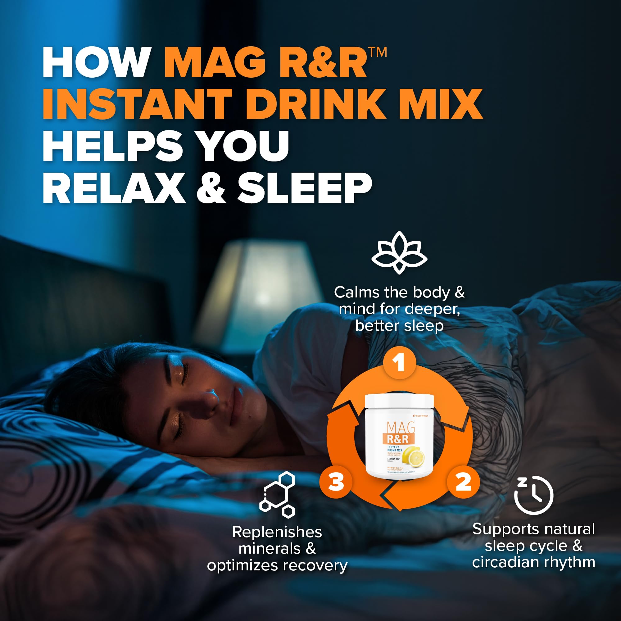 SaltWrap Mag R&R Instant Drink Mix - Sugar-Free Nighttime Magnesium Glycinate Powder with Stevia & FiberSMART® - Muscle Cramp & Leg Cramps Relief, Sleep & Relaxation Support - 30 Servings SaltWrap buy australia supplements