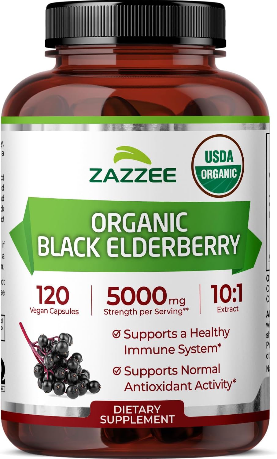 Zazzee USDA Organic Black Elderberry 10:1 Extract, 120 Vegan Capsules | 2 Month Supply, Sambucus Nigra, Antioxidant & Immune Support, Concentrated 10X Extract, All-Natural, Non-GMO, Made in the USA Gsupps Australia