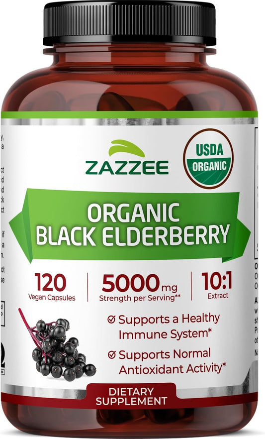 Zazzee USDA Organic Black Elderberry 10:1 Extract, 120 Vegan Capsules | 2 Month Supply, Sambucus Nigra, Antioxidant & Immune Support, Concentrated 10X Extract, All-Natural, Non-GMO, Made in the USA Gsupps Australia
