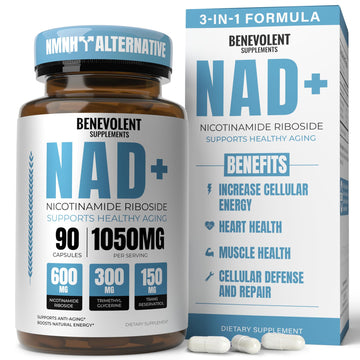 Benevolent NAD+ Supplement 1050mg, Max Absorption 3in1 NAD Supplements for Women & Men with Nicotinamide Riboside, Trans-Resveratrol & TMG, NAD Plus for Cellular Energy, Brain Support & Aging, 90 Caps Benevolent Nourishment buy australia supplements
