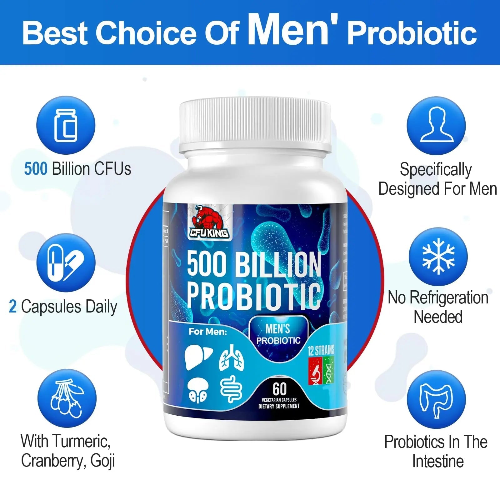 Probiotics for Men, 500 Billion CFU & 12 Mens Probiotic for Digestive Health + 4 Organic Prebiotic Fiber, for Digestive, Gut, Immune Health, Bloating, Gas, Energy Support, Shelf Stable - 120 Capsules CFUKING buy australia supplements