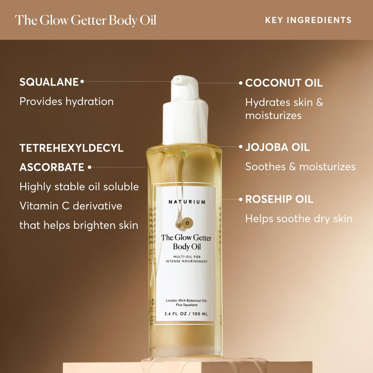 Naturium The Glow Getter Body Oil, Botanical Blend with Squalane, 3.4 oz Naturium