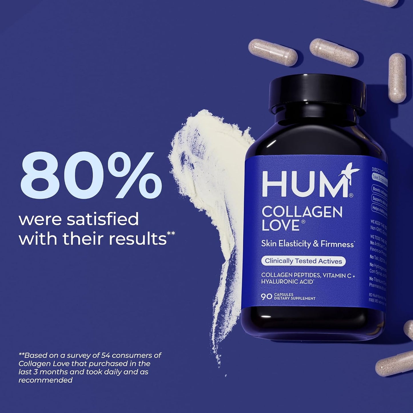 HUM Collagen Love Skin Supplement, Collagen Peptides Capsules with Hyaluronic Acid & Vitamin C, Supports Firm Skin & Helps Minimize Signs of Aging, Supplements for Women and Men, 90 Capsules