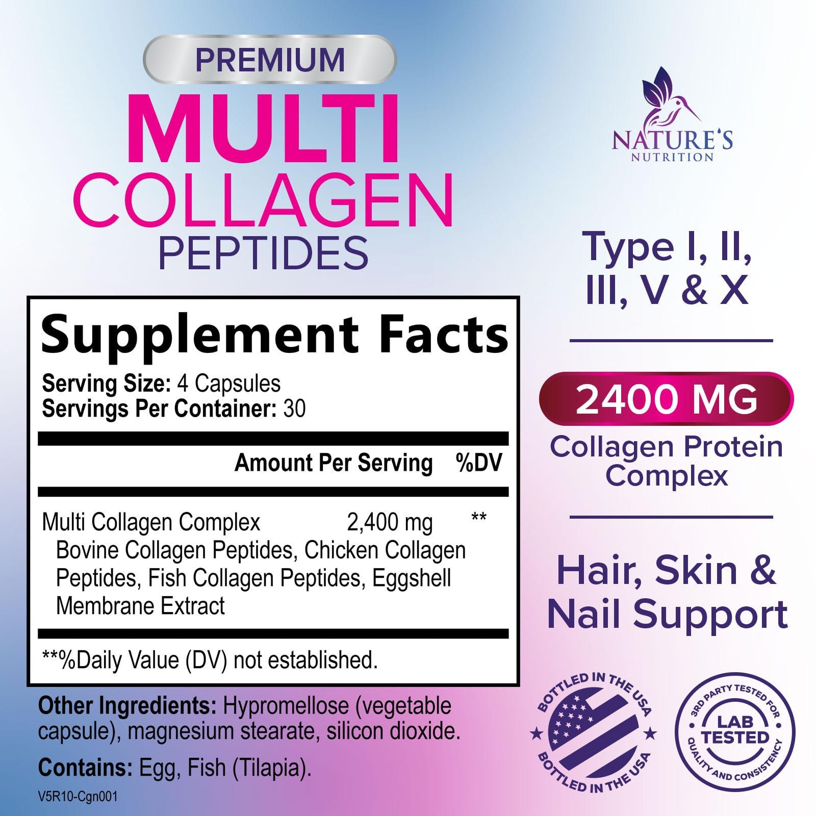 Multi Collagen Pills 2400 mg - Advanced Types I, II, III, V, X - Hydrolyzed Multi Collagen Peptides Pills, Collagen Supplements for Women & Men - Hair, Skin, & Nail Support Supplement - 120 Capsules Nature's Nutrition buy australia supplements