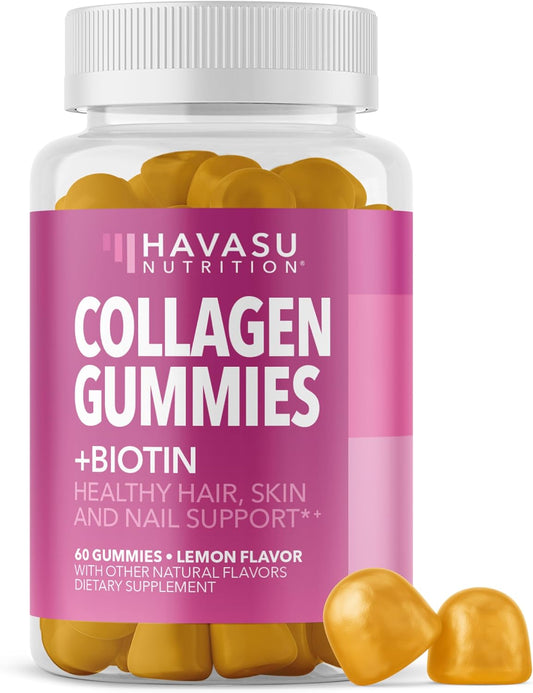 Collagen Gummies With 2500 mcg Biotin, Hair Skin & Nail Support, Lemon | For Women & Men with Biotin, Zinc, Vitamin C & E, Hydrolyzed Collagen, Lemon Flavor, 30 Servings, Hair, Skin & Nail Support Gsupps Australia
