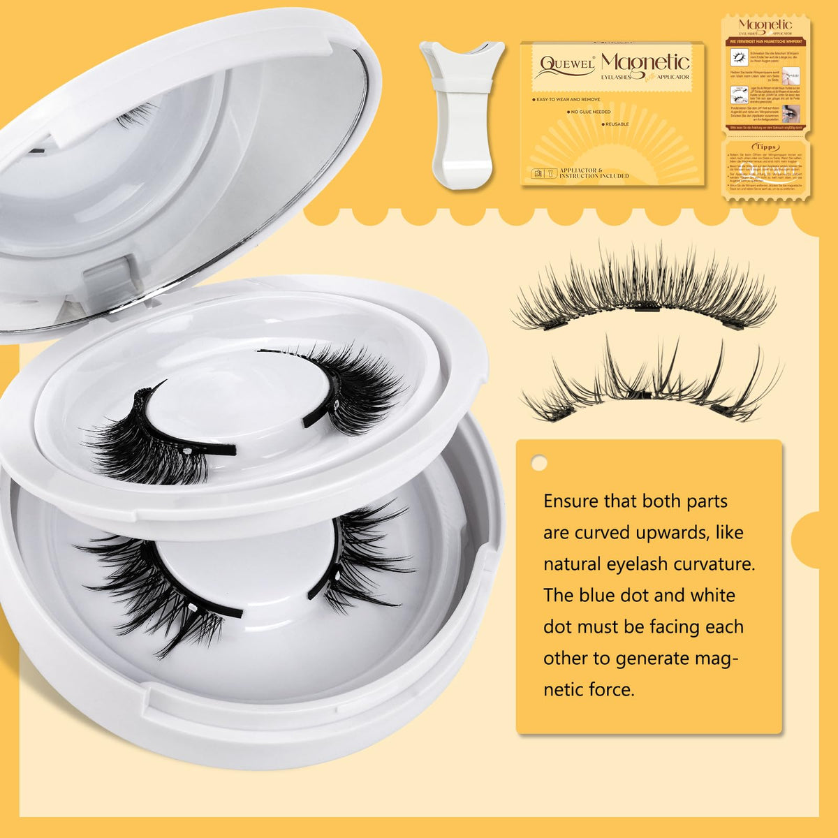 QUEWEL Magnetic Eyelashes Reusable Magnetic Eyelashes with Applicator(A13) QUEWEL